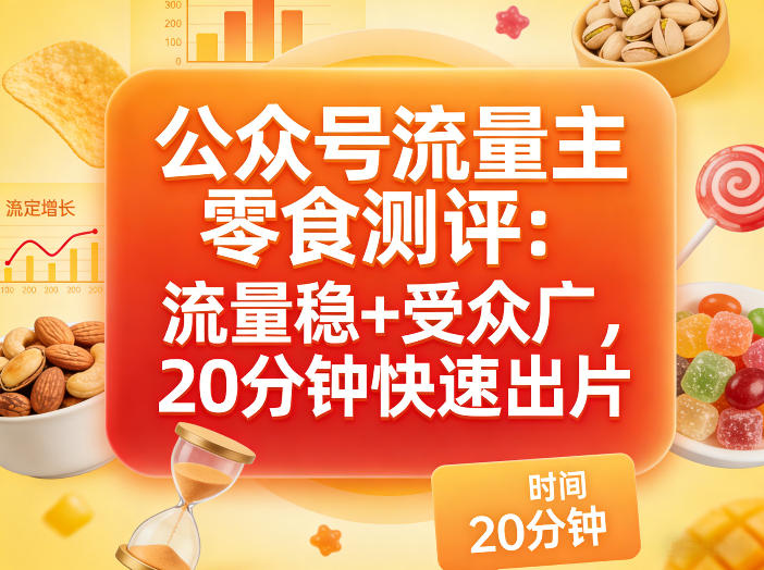 公众号流量主之零食测评赛道，流量稳+受众广，20分钟一条作品-默默网创