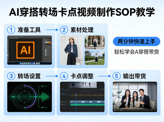 AI穿搭转场卡点视频制作SOP教学,两分钟快速上手,轻松学会AI穿搭带货-默默网创