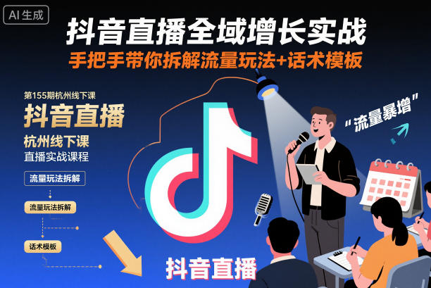 抖音直播全域增长实战第155期杭州线下课，手把手带你拆解流量玩法+话术模板-默默网创