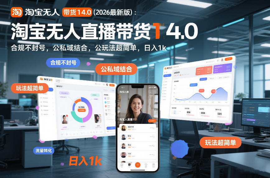 淘宝无人直播带货14.0（2026最新版）：合规不封号，公私域结合，玩法超简单，日入1k+【揭秘】-默默网创