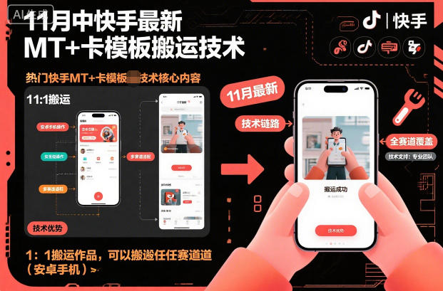 11月中快手最新MT+卡模板搬运技术，1：1搬运作品，可以搬运任何赛道（安卓手机）-默默网创