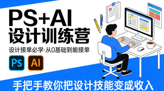 设计接单必学，PS+AI设计训练营，从0基础到能接单，手把手教你把设计技能变成收入-默默网创