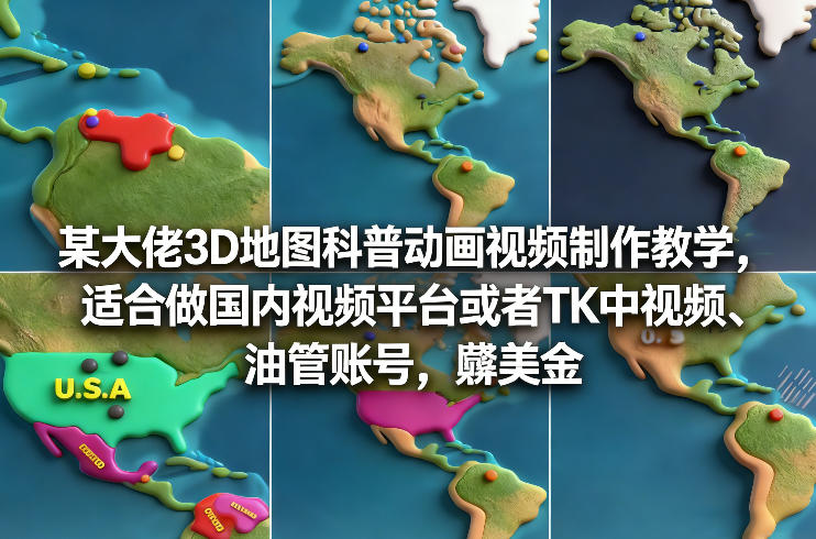 某大佬3D地图科普动画视频制作教学，适合做国内视频平台或者TK中视频、油管账号，賺美金-默默网创