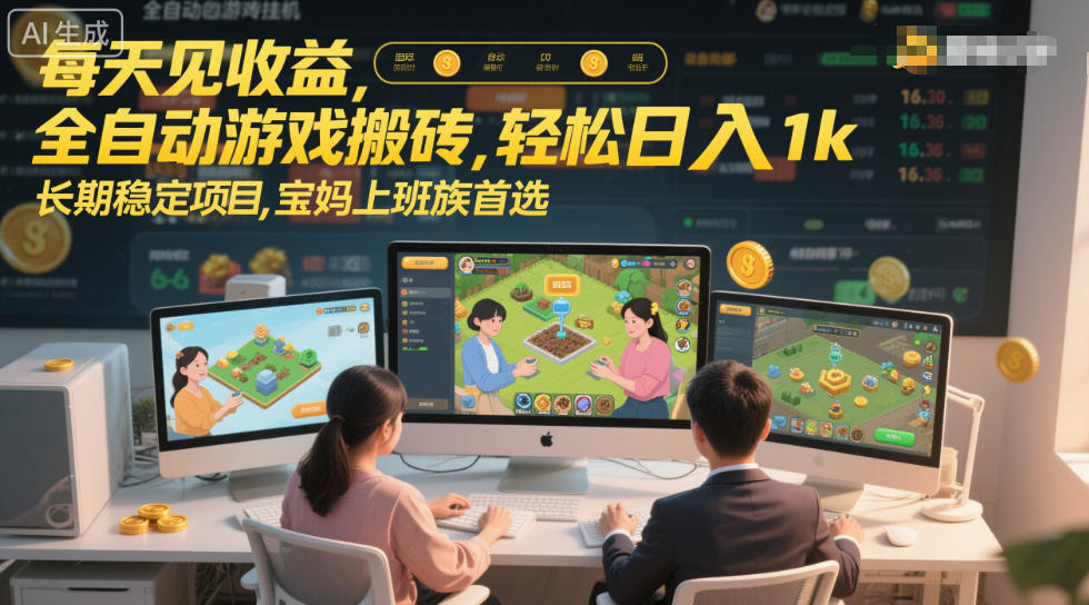 每天见收益，全自动游戏搬砖，轻松日入1k，长期稳定项目，宝妈上班族首选【揭秘】-默默网创