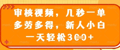 最新审核视频，几秒一单，多劳多得，新人小白一天轻松3张【揭秘】-默默网创