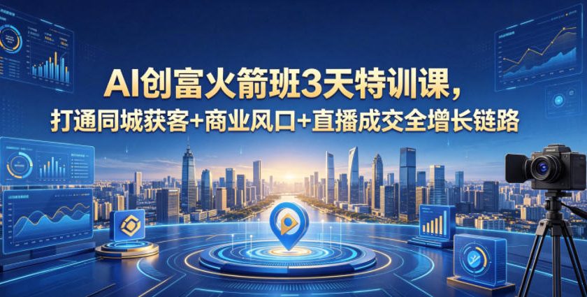 AI创富火箭班3天特训课，打通同城获客+商业风口+直播成交全增长链路，2026年4月新课-默默网创