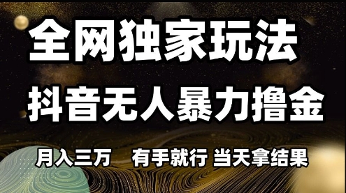全网独家玩法抖音无人暴力撸金，月入3W，有手就行，当天拿结果【揭秘】-默默网创
