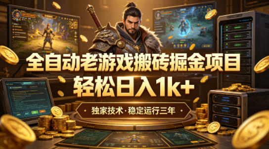 全自动老游戏搬砖掘金项目，轻松日入1k+，独家技术，稳定运行三年【揭秘】-默默网创