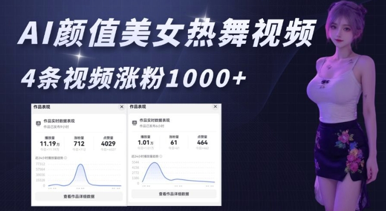 AI颜值美女热舞视频，4条视频涨粉1000+，实测6分钟一条-默默网创