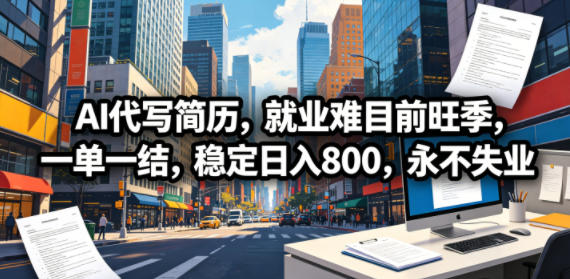 AI代写简历，就业难目前旺季，一单一结，稳定日入800，永不失业-默默网创