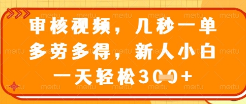 视频审核员，几秒一单，不限时间，不限地点，多做多得，新人小白一天轻松几张+【揭秘】-默默网创
