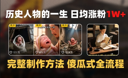 历史人物的一生 日均涨粉1W+，完整制作方法 傻瓜式全流程-默默网创