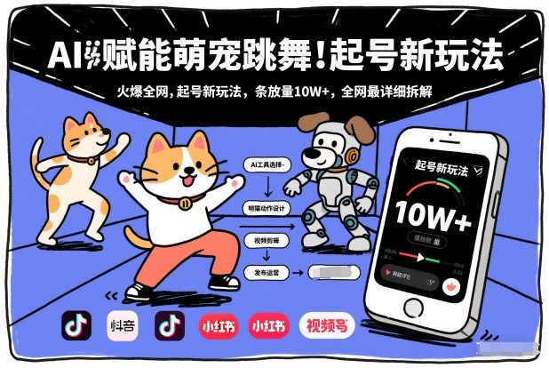 AI赋能萌宠跳舞，火爆全网，起号新玩法，条条播放量10W+，全网最详细拆解-默默网创