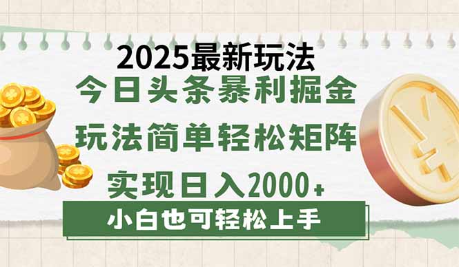 （14120期）今日头条2025最新玩法，思路简单，复制粘贴，轻松实现矩阵日入2000+-默默网创