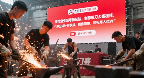 支付宝生活号新玩法，制作锻刀大赛视频，挣分成计划收益，操作简单，轻松月入过W-默默网创