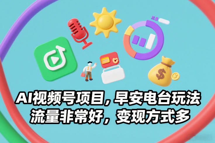 AI视频号项目，早安电台玩法，流量非常好，变现方式多-默默网创