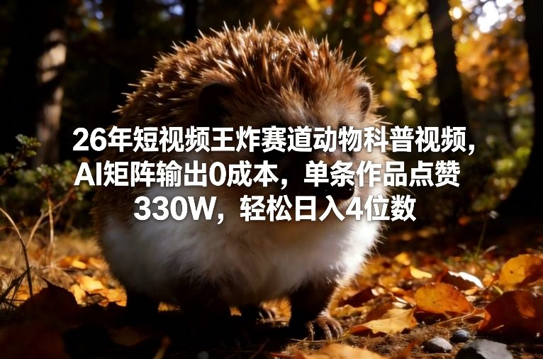26年短视频王炸赛道动物科普视频，AI矩阵输出0成本，单条作品点赞330W，轻松日入4位数-默默网创