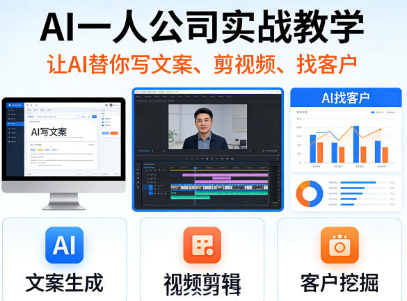 AI一人公司实战教学，让AI替你写文案、剪视频、找客户-默默网创
