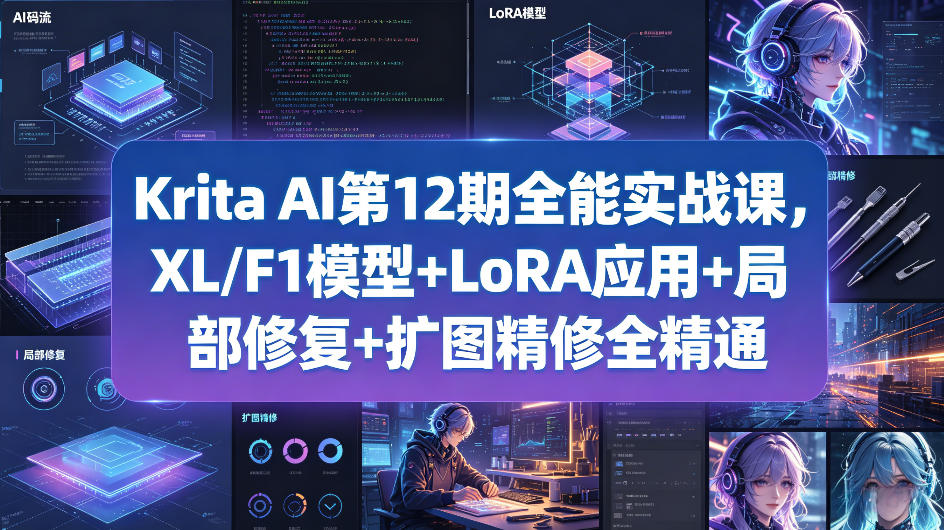 Krita AI第12期全能实战课，XL/F1模型+LoRA应用+局部修复+扩图精修全精通-默默网创
