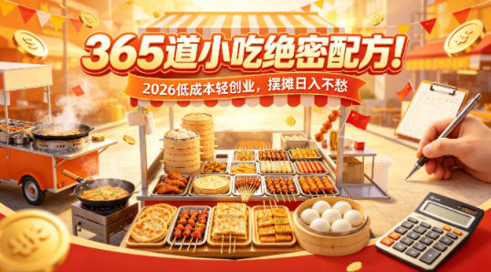 365道小吃绝密配方！2026低成本轻创业，摆摊日入不愁-默默网创