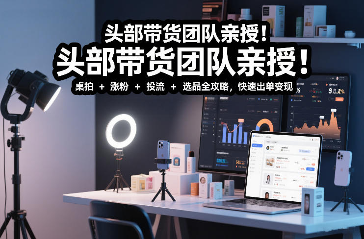 头部带货团队亲授！专业短视频实拍带货课：桌拍+涨粉+投流+选品全攻略，快速出单变现，月入2w+-默默网创