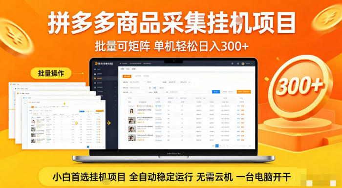 拼多多商品信息全自动采集项目，批量可矩阵，单机轻松日入300+，无需云机一台电脑开干【揭秘】-默默网创