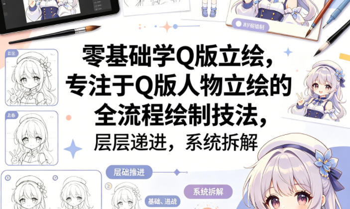 零基础学Q版立绘，专注于Q版人物立绘的全流程绘制技法，层层递进，系统拆解-默默网创