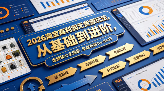 2026淘宝高利润无货源玩法，从基础到进阶，运营核心全流程，单店利润1w-5w内-默默网创
