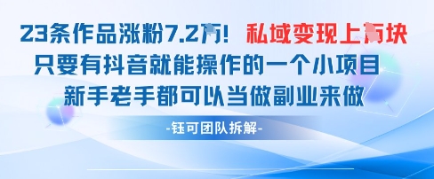 抖音私域项目23条作品涨粉7.2W，私域变现1W-默默网创