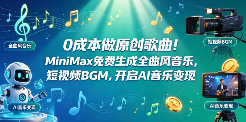 0成本做原创歌曲！MiniMax免费生成全曲风音乐，短视频BGM，开启AI音乐变现-默默网创
