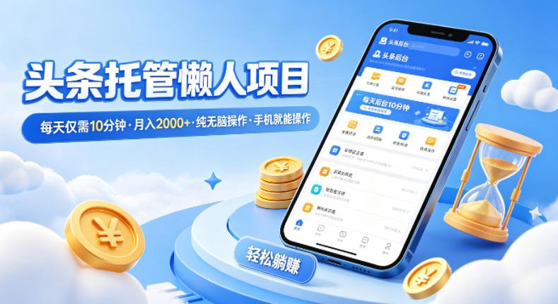 头条托管懒人项目，每天仅需10分钟，月入2000+，纯无脑操作，手机就能操作【揭秘】-默默网创