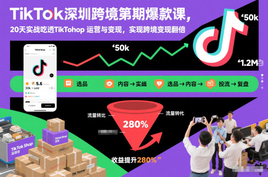 TikTok深圳跨境第2期爆款课，20天实战吃透TikTok Shop运营与变现，实现跨境变现翻倍-默默网创