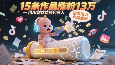 用AI制作幼崽代言人，宝宝的控诉火爆全网，15条作品涨粉13W，单号月入5位数实操教程-默默网创