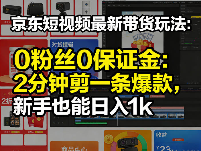京东短视频最新带货玩法，0粉丝0保证金，2分钟剪一条爆款，新手也能日入1k+【揭秘】-默默网创