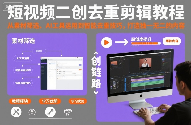 短视频二创去重剪辑教程，从素材筛选、AI工具运用到智能去重技巧，打造独一无二的内容-默默网创