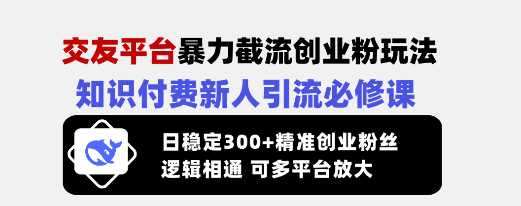（14432期）交友平台暴力截流创业粉玩法，知识付费新人引流必修课，日稳定300+精准…-默默网创