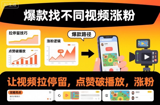 爆款找不同视频涨粉，让视频拉停留，实现点赞，破播放，涨粉-默默网创