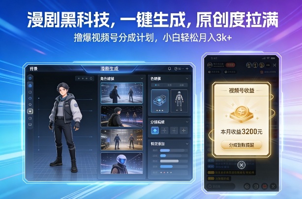 漫剧黑科技，一键生成，原创度拉满，撸爆视频号分成计划，小白轻松月入3k+-默默网创
