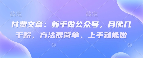 付费文章：新手做公众号，月涨几干粉，方法很简单，上手就能做-默默网创