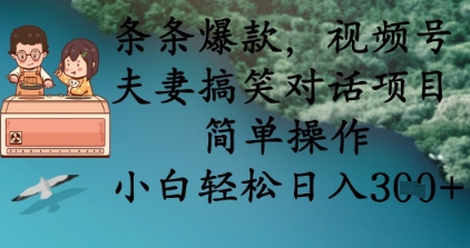 条条爆款，视频号夫妻搞笑对话项目，简单操作，小白轻松日入3张+-默默网创