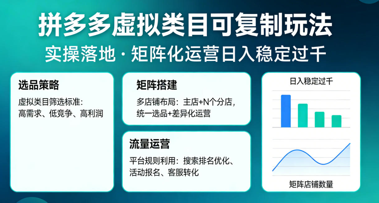 拼多多虚拟类目可复制玩法，实操落地，矩阵化日入稳定过千【揭秘】-默默网创