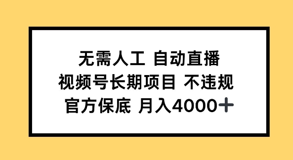 无需人工自动直播,视频号长期项目 不违规,官方保底月入4k左右-默默网创