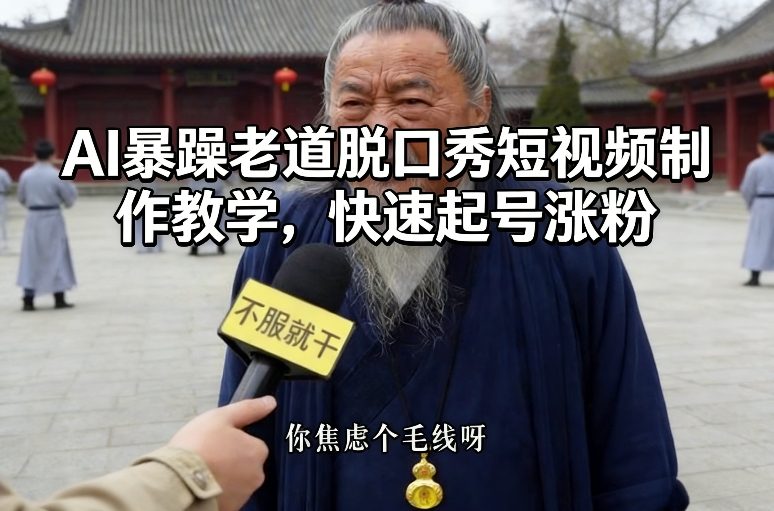AI暴躁老道脱口秀短视频制作教学，快速起号涨粉-默默网创