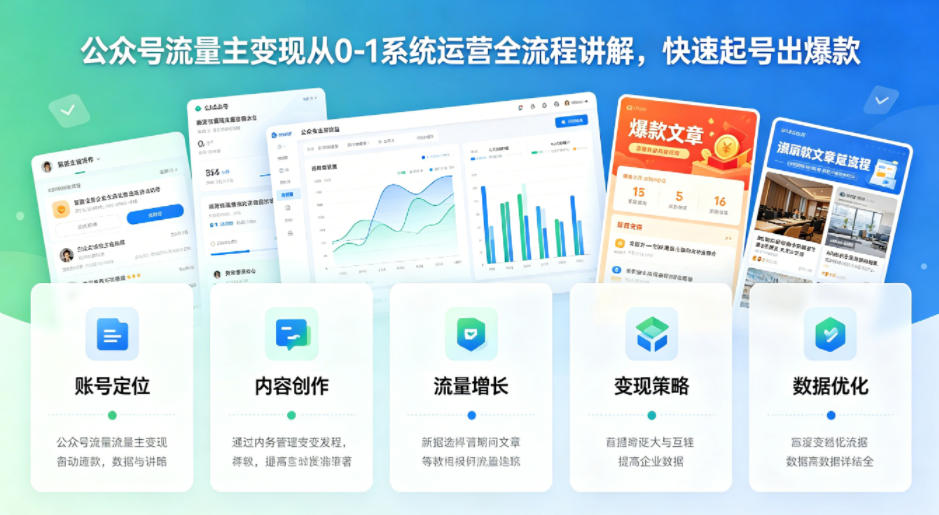 公众号流量主变现从0-1系统运营全流程讲解，快速起号出爆款-默默网创