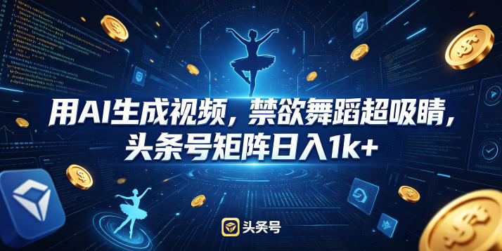用AI生成视频，禁欲舞蹈超吸睛，头条号矩阵日入1k+-默默网创