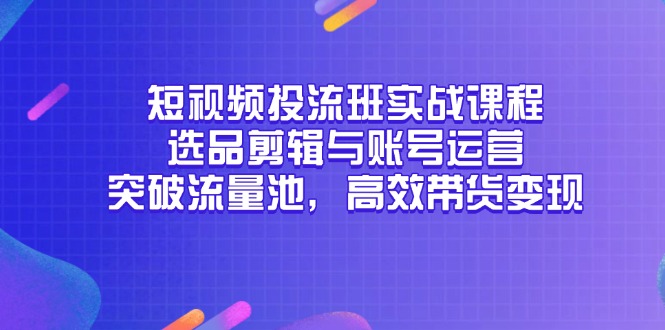 （14868期）短视频投流班实战课程，选品剪辑与账号运营，突破流量池，高效带货变现-默默网创
