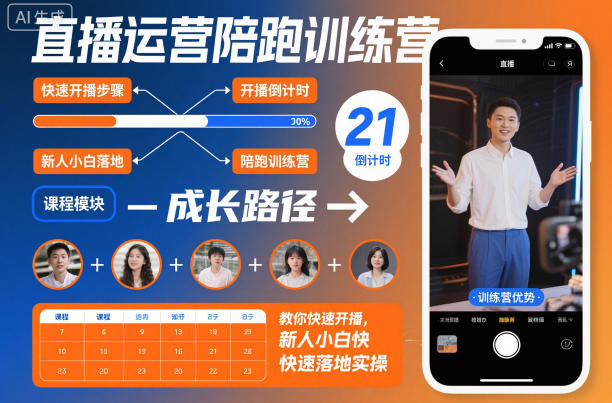 直播运营陪跑训练营，教你快速开播，新人小白快速落地实操-默默网创
