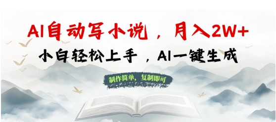 AI自动写小说，制作简单，复制即可，月入过W+，小白轻松上手，AI一键生成-默默网创