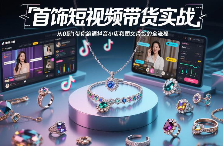 首饰短视频带货实战，从0到1带你跑通抖音小店和图文带货的全流程-默默网创
