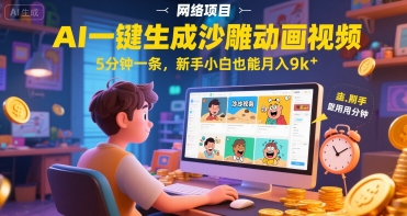 AI一件生成沙雕动画视频，5分钟一条，新手小白也能月入9k+-默默网创